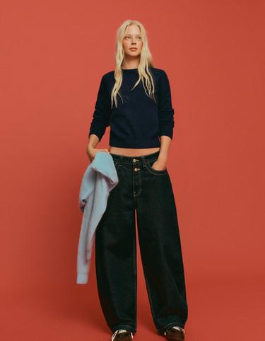 Striped fitted round neck jumper — Navy 4