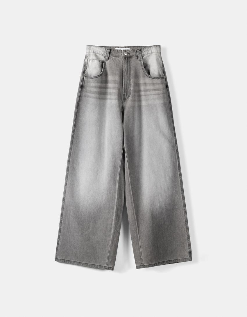 بنطال جينز واسع للغاية-رمادي داكن-4