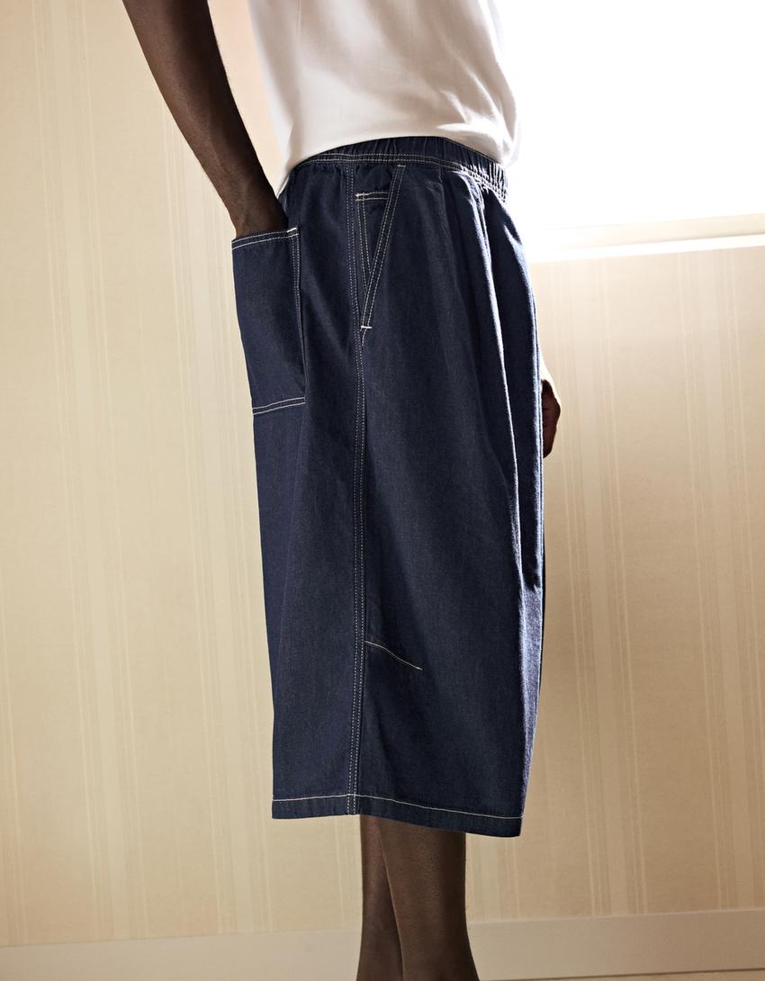 Bermuda parachute en jean-Marine