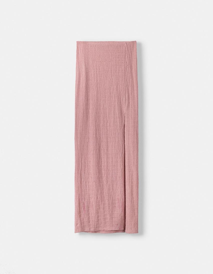 Waffle-knit top and skirt set-Pink-5