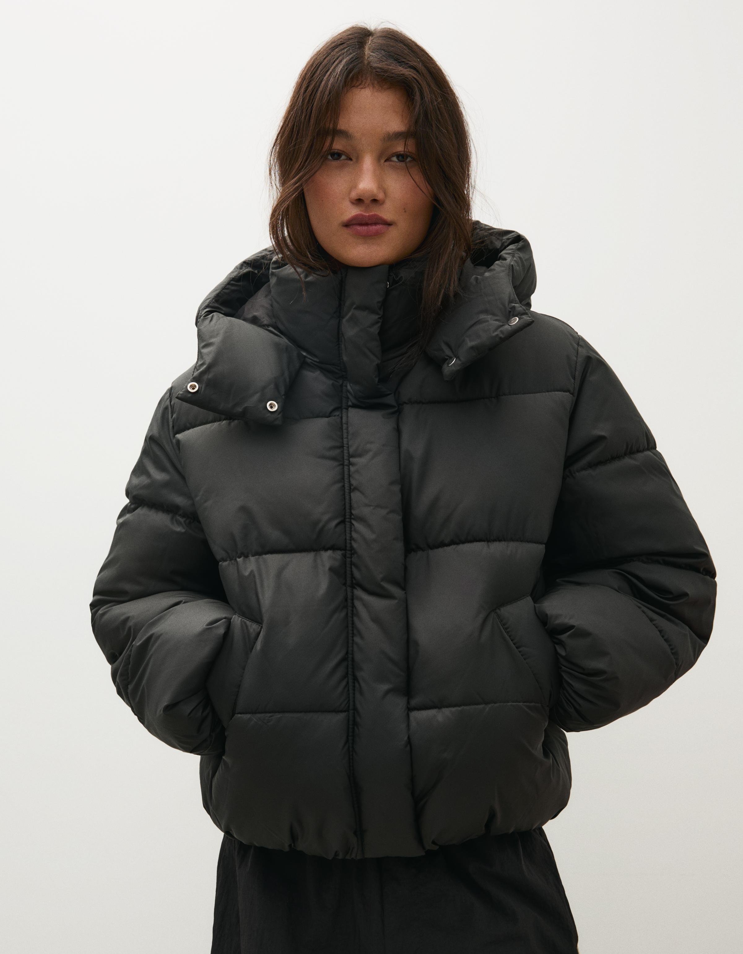Bershka Cazadora Acolchada Oversize Capucha Mujer Negro