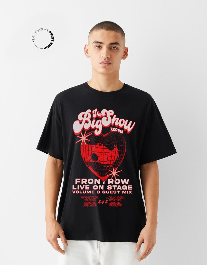 Printed short sleeve oversize T-shirt-Black-1