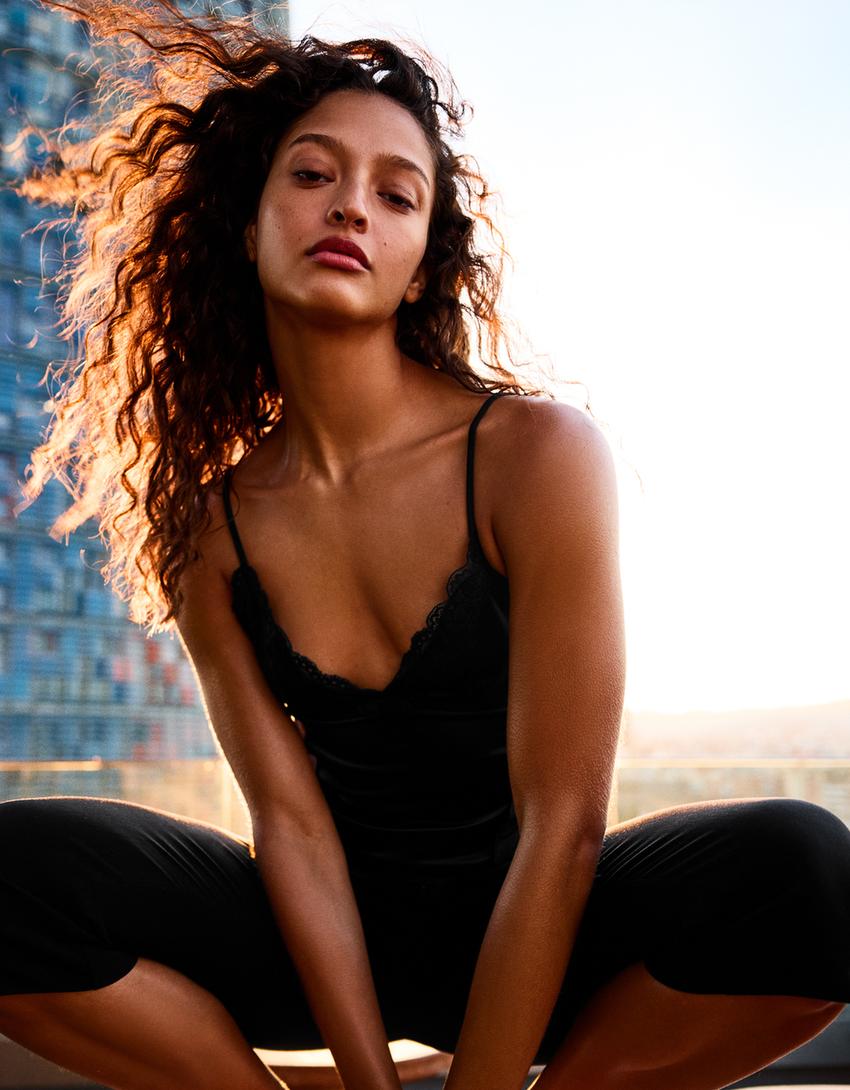 Ribana şeritli slip top-Siyah