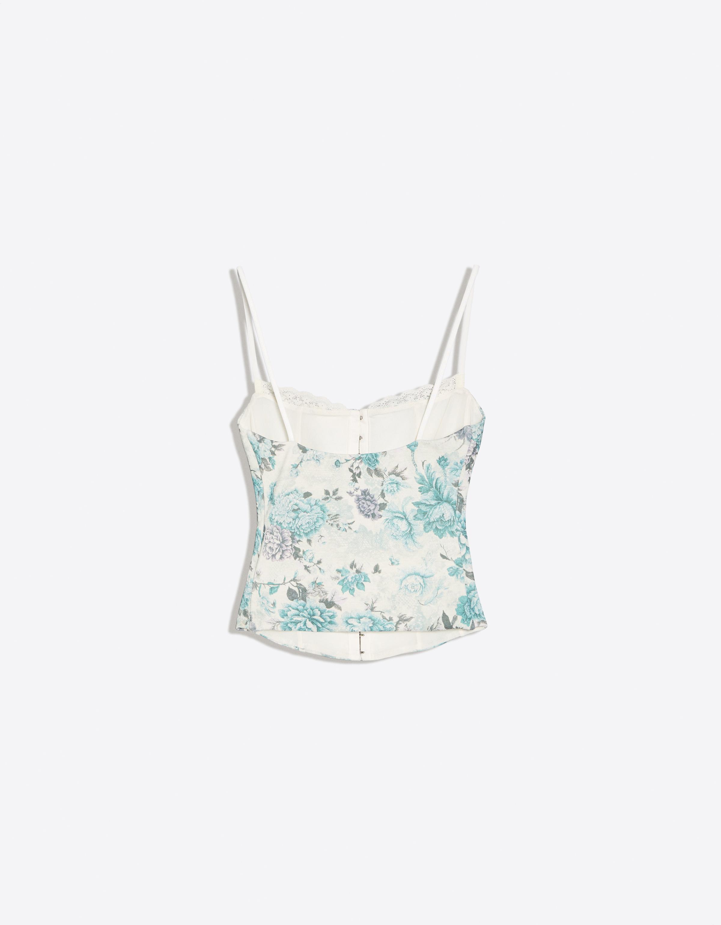 Floral corset strappy top — Blue