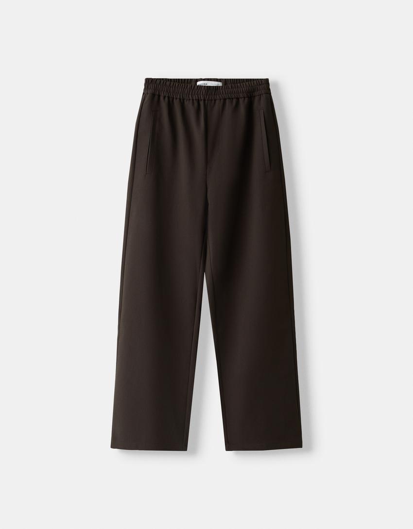 Pantalon carotte tailleur-Marron-4