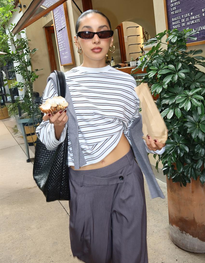 Langærmet T-shirt med print-Flødefarver