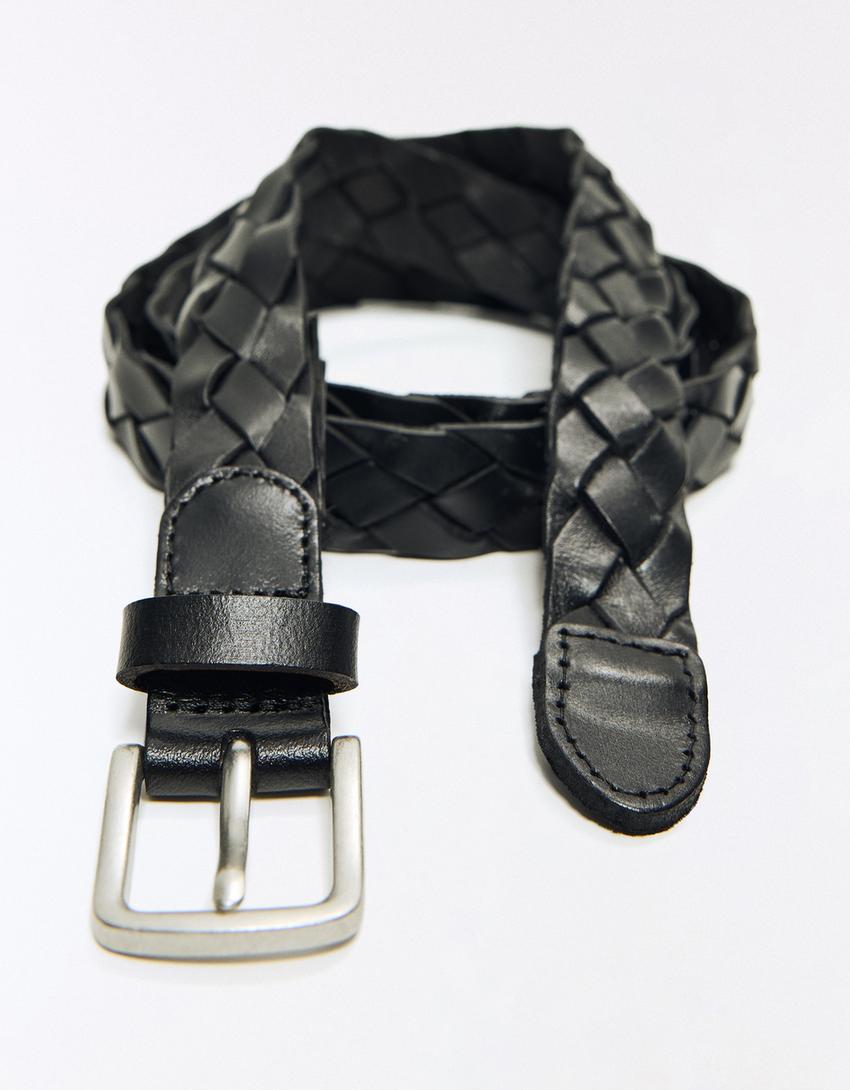 Ceinture tressée en cuir-Noir