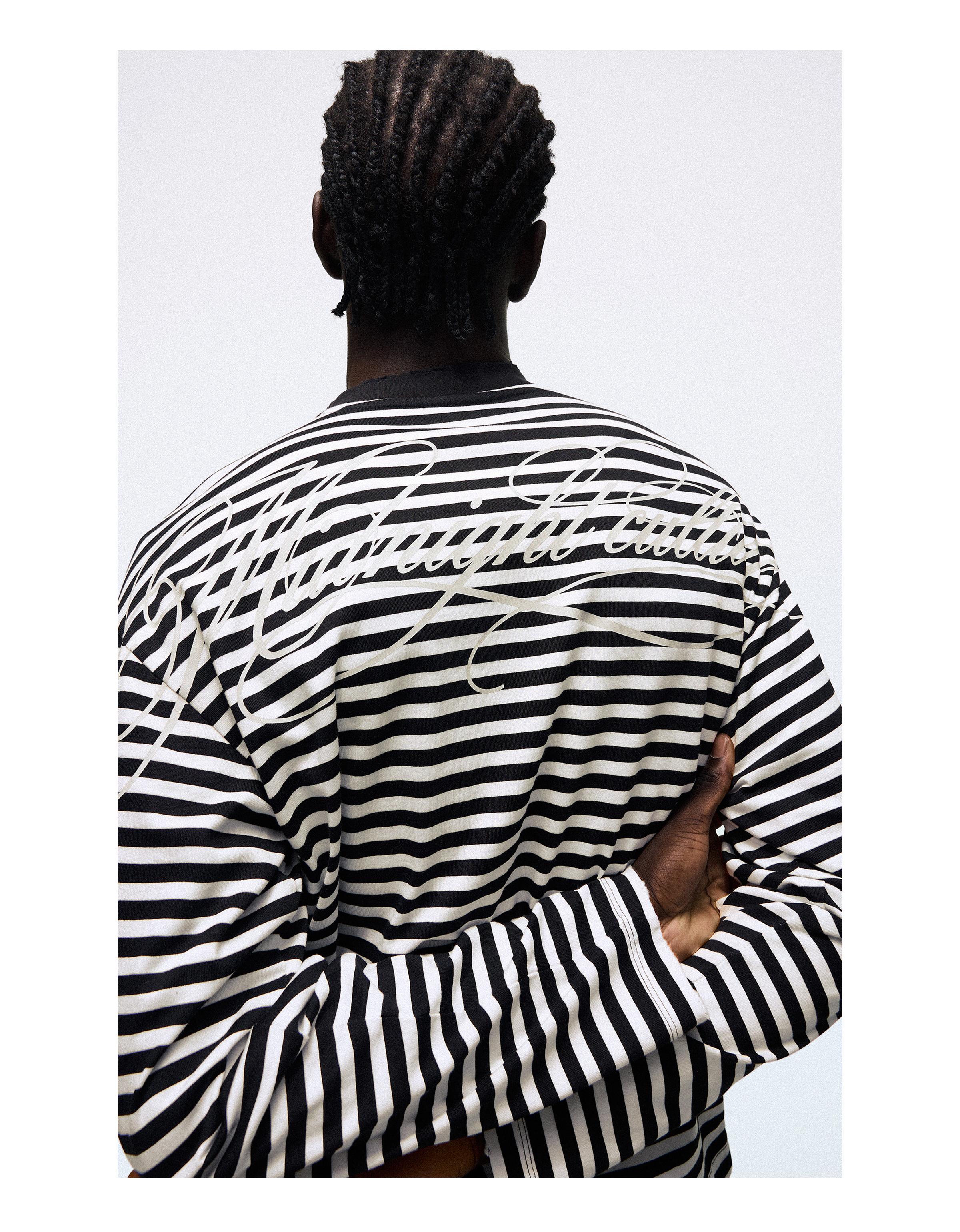 Stripe print long-sleeved T-shirt — White