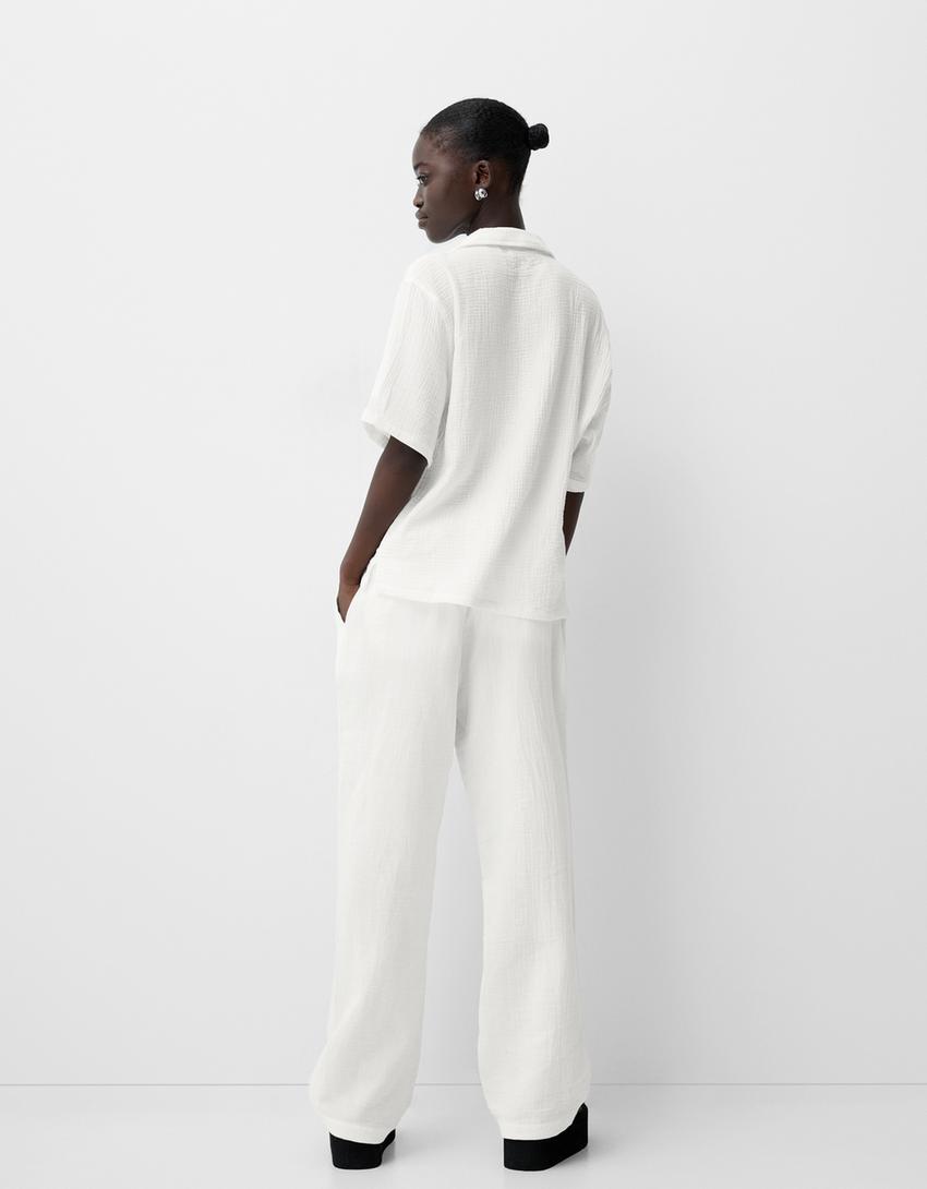 Calças wide leg rústicas textura-Gelo-4