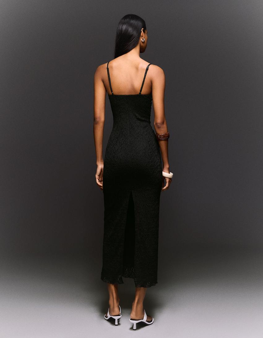 Vestido midi tirantes encaje-Negro