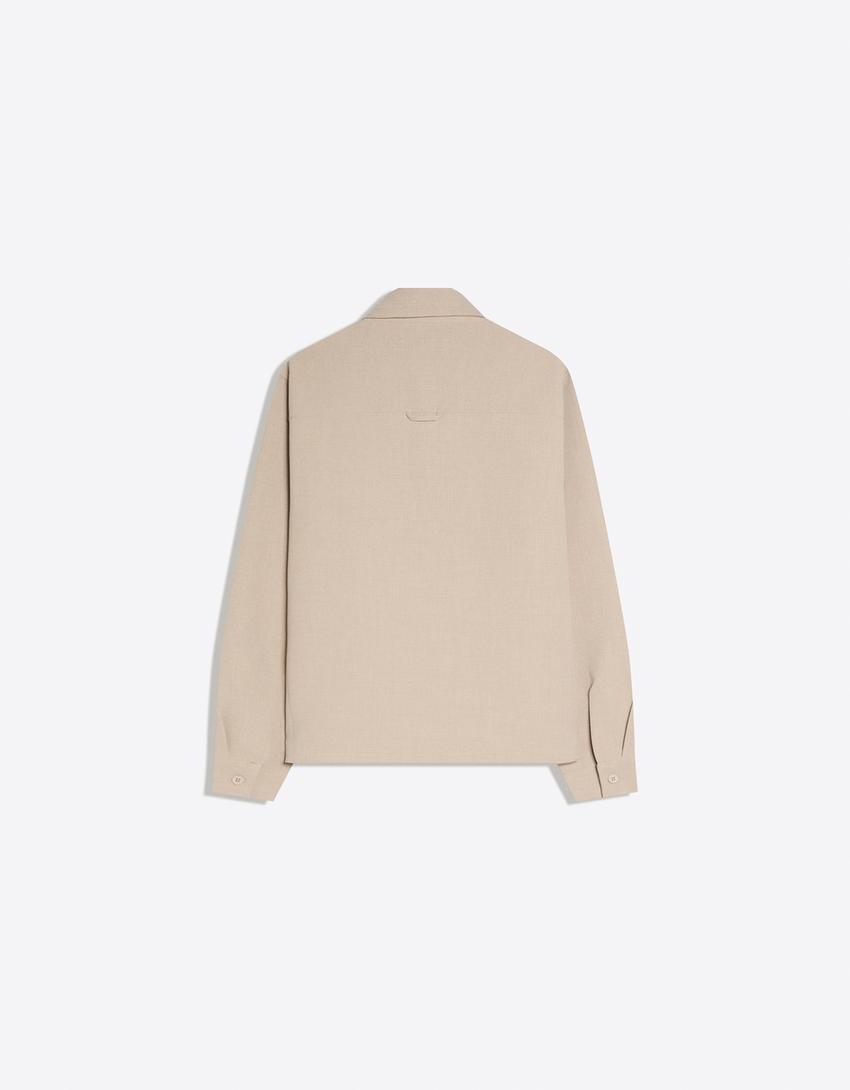 قميص محبوك بأكمام طويلة-حجري