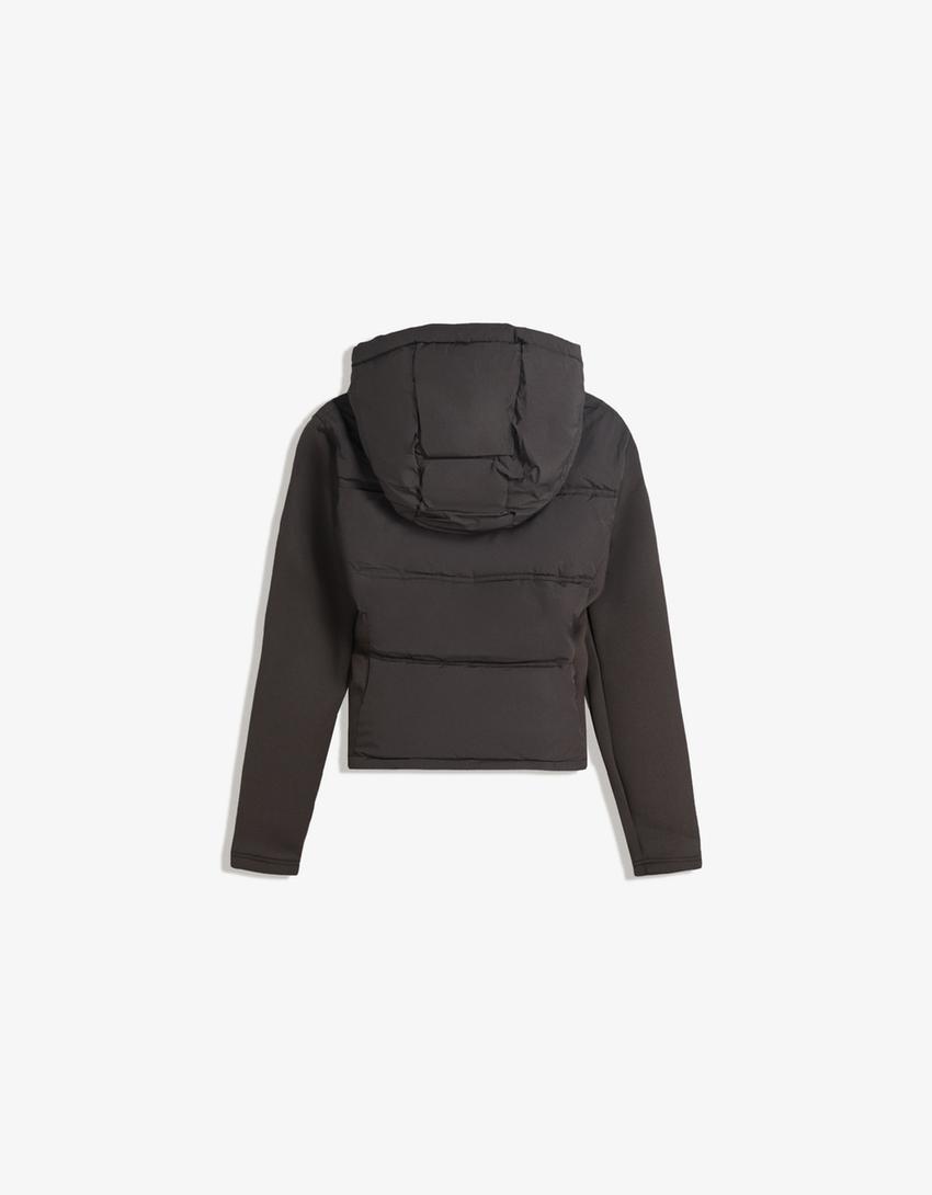 Cazadora acolchada combinada efecto neopreno-Negro