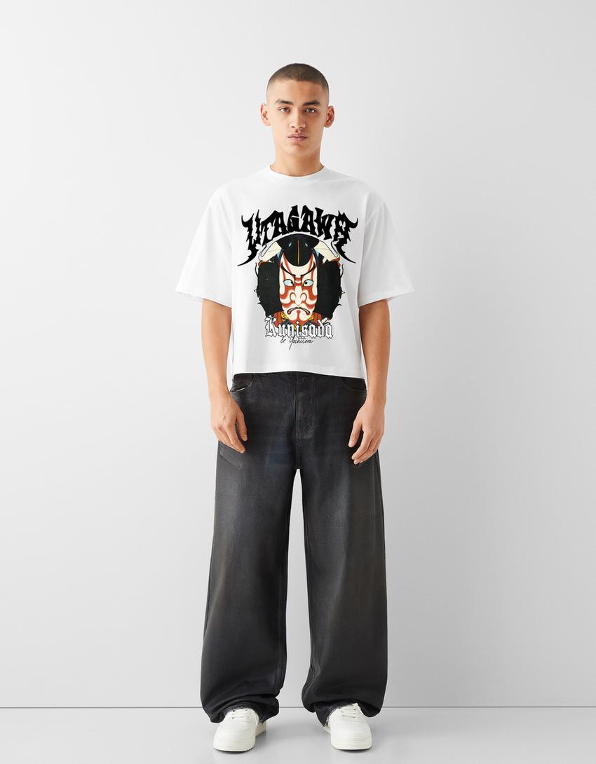 T-shirt Utagawa Kunisada & Utagawa Yoshitora de manga curta cropped-Branco-4