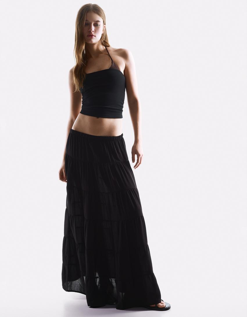 Rustic midi skirt-Black