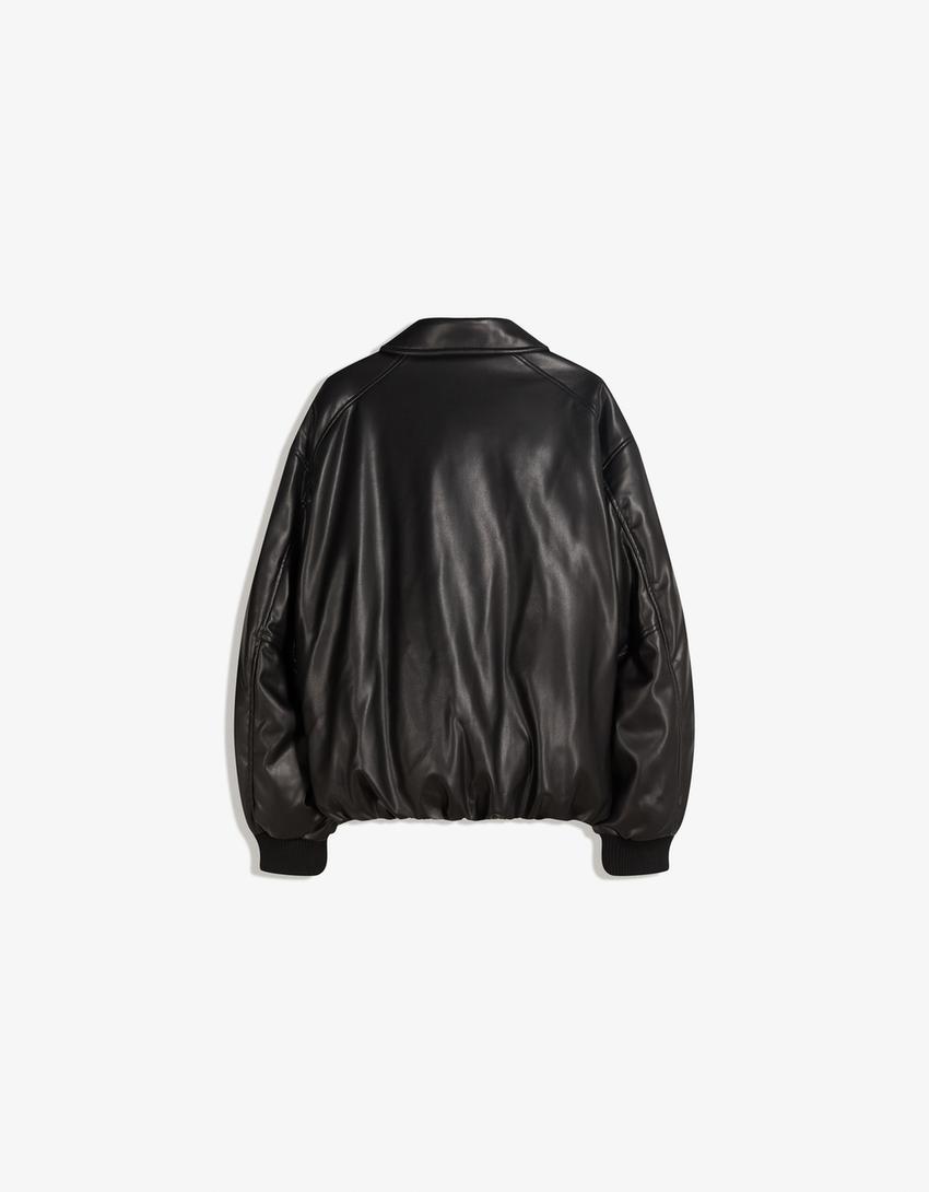 Leather effect puffer jacket-Black