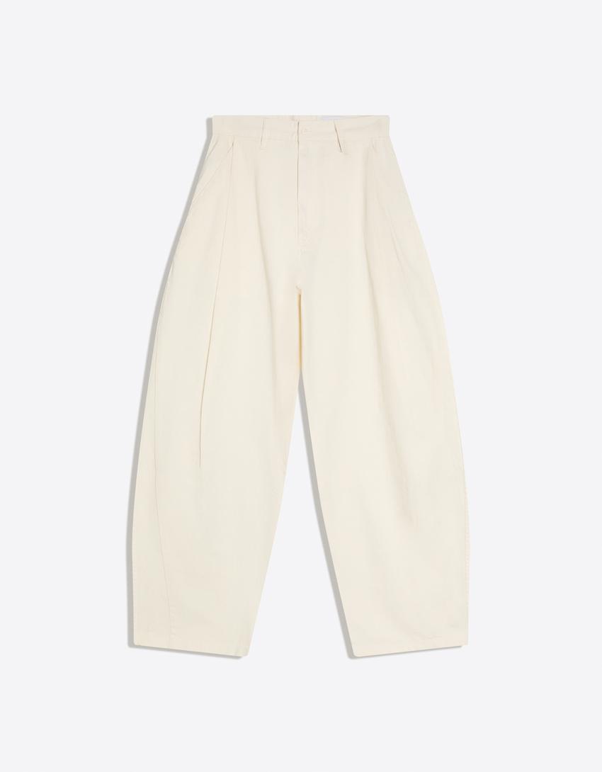 Super baggy trousers with linen-Off white