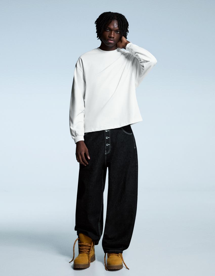 Maglietta a maniche lunghe Boxy fit-Bianco Roto