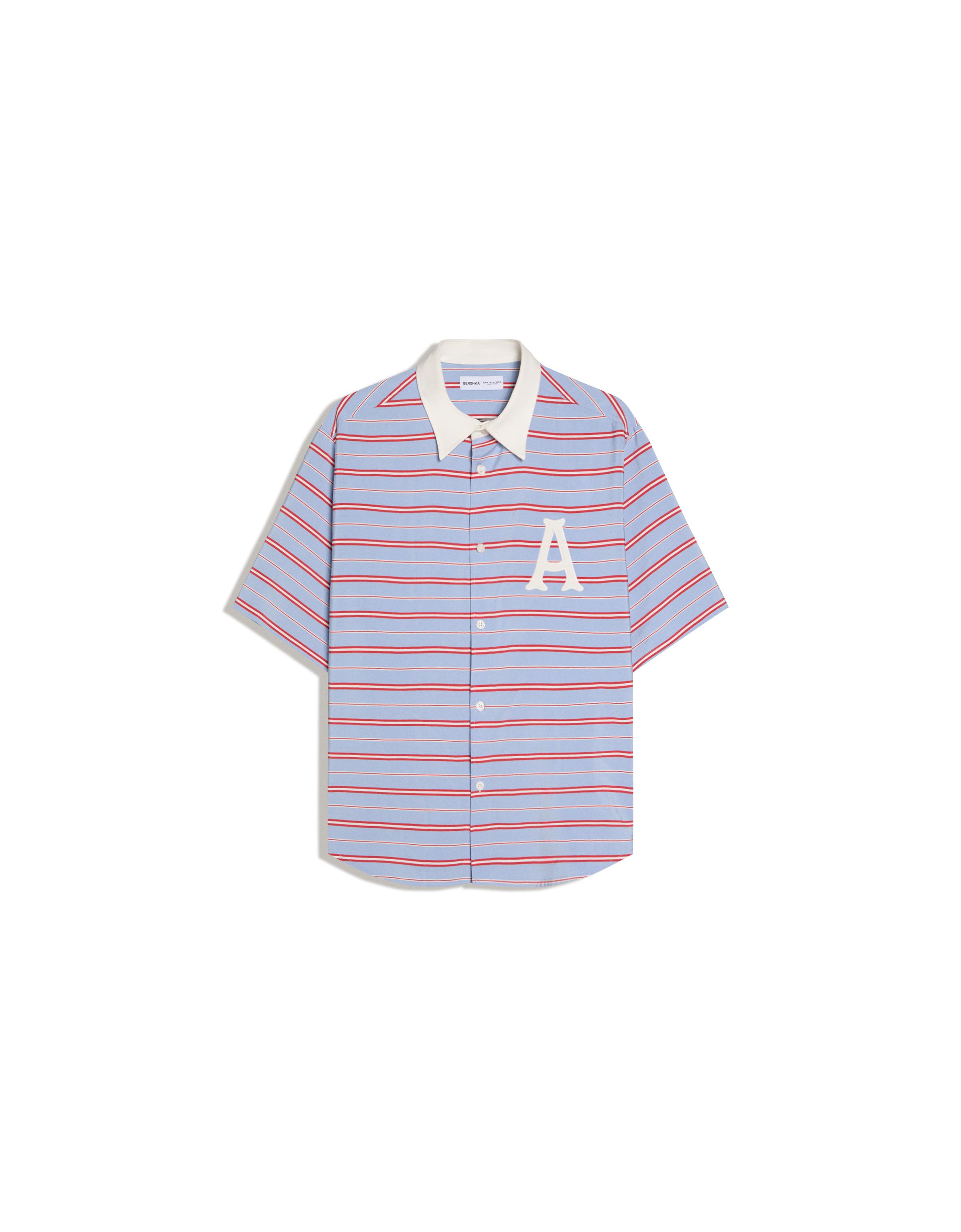 İşlemeli kısa kollu boxy fit gömlek - Görsel 4