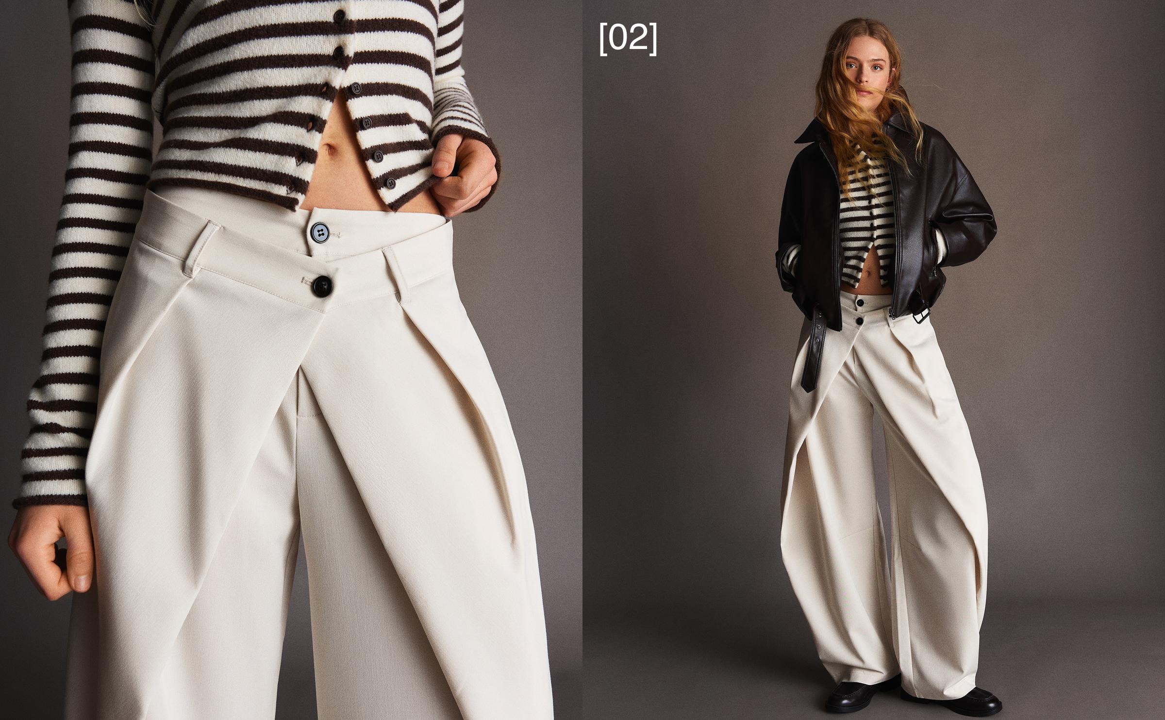 Çift düğmeli, pilili pantolon - Görsel 2