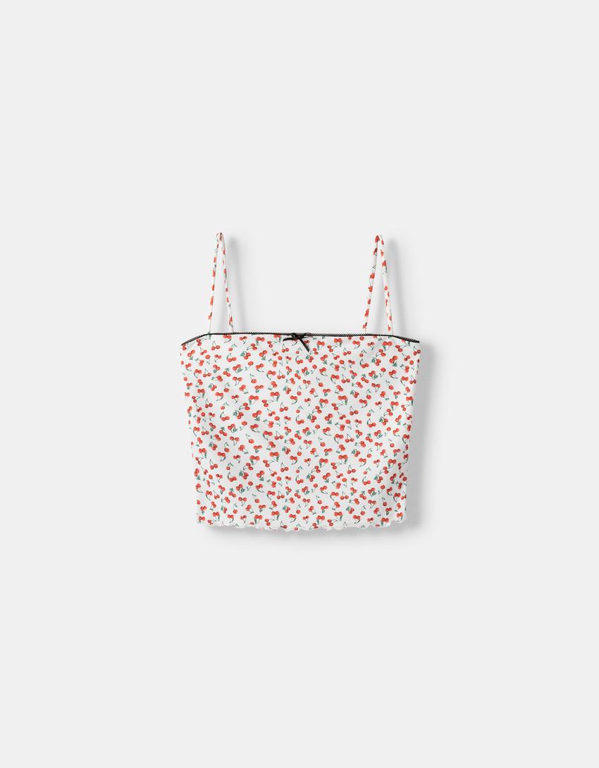 Animal print strappy top with bow detail-Red-6