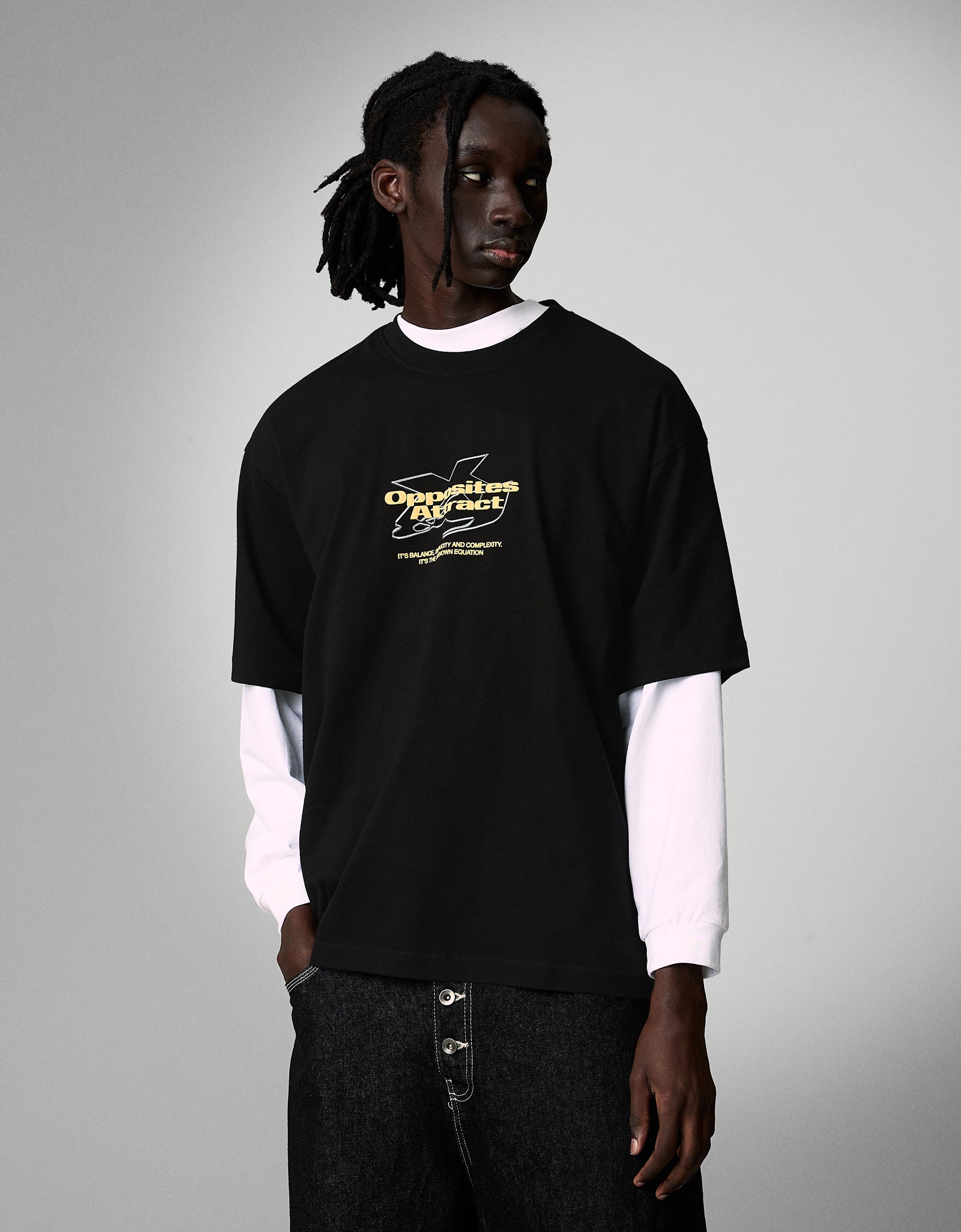 Camiseta Relaxed Fit Print Hombre L Negro
