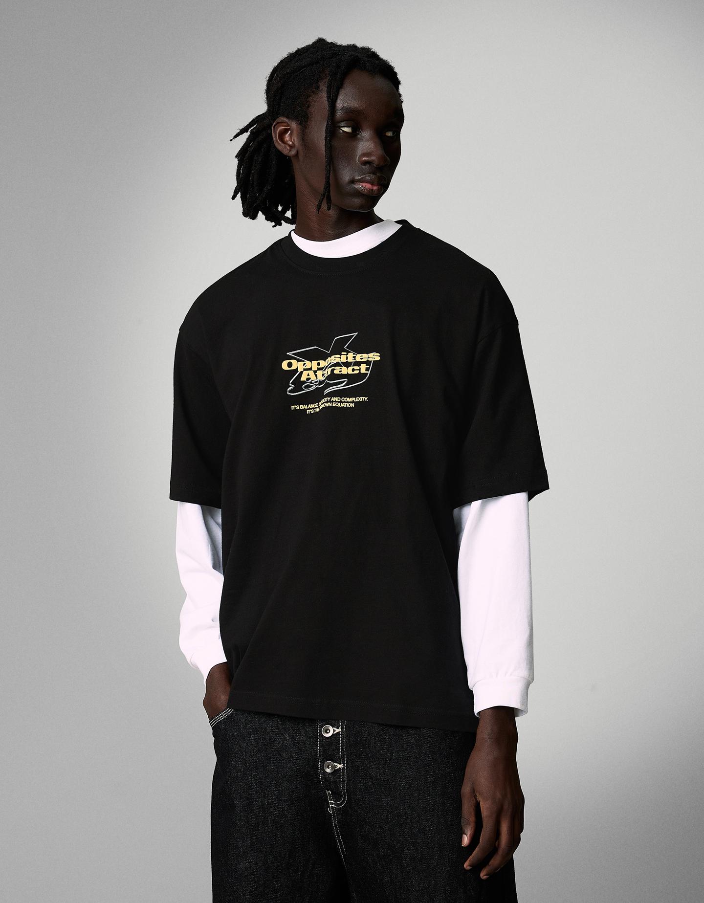 Bershka Maglietta Relaxed Fit Stampa Uomo S Nero