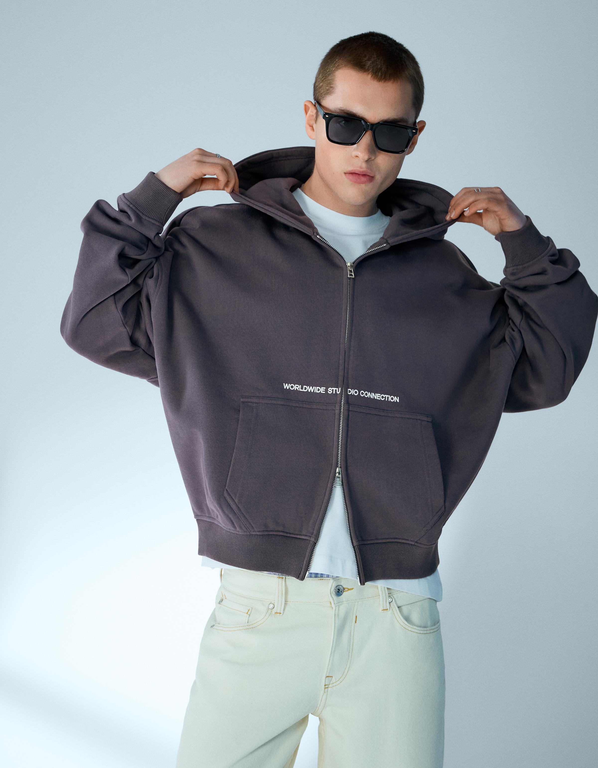 Sudadera Cremallera Boxy Crop Print Hombre S Azul