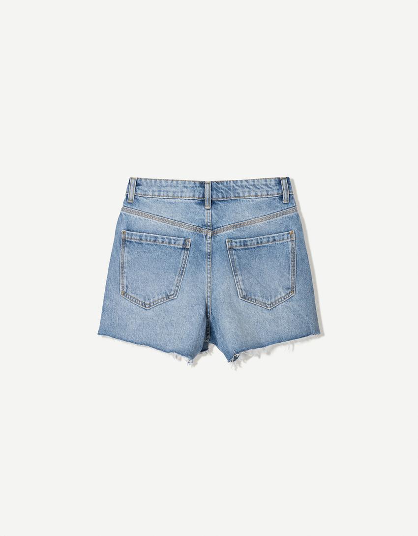 Ripped denim shorts-Blue