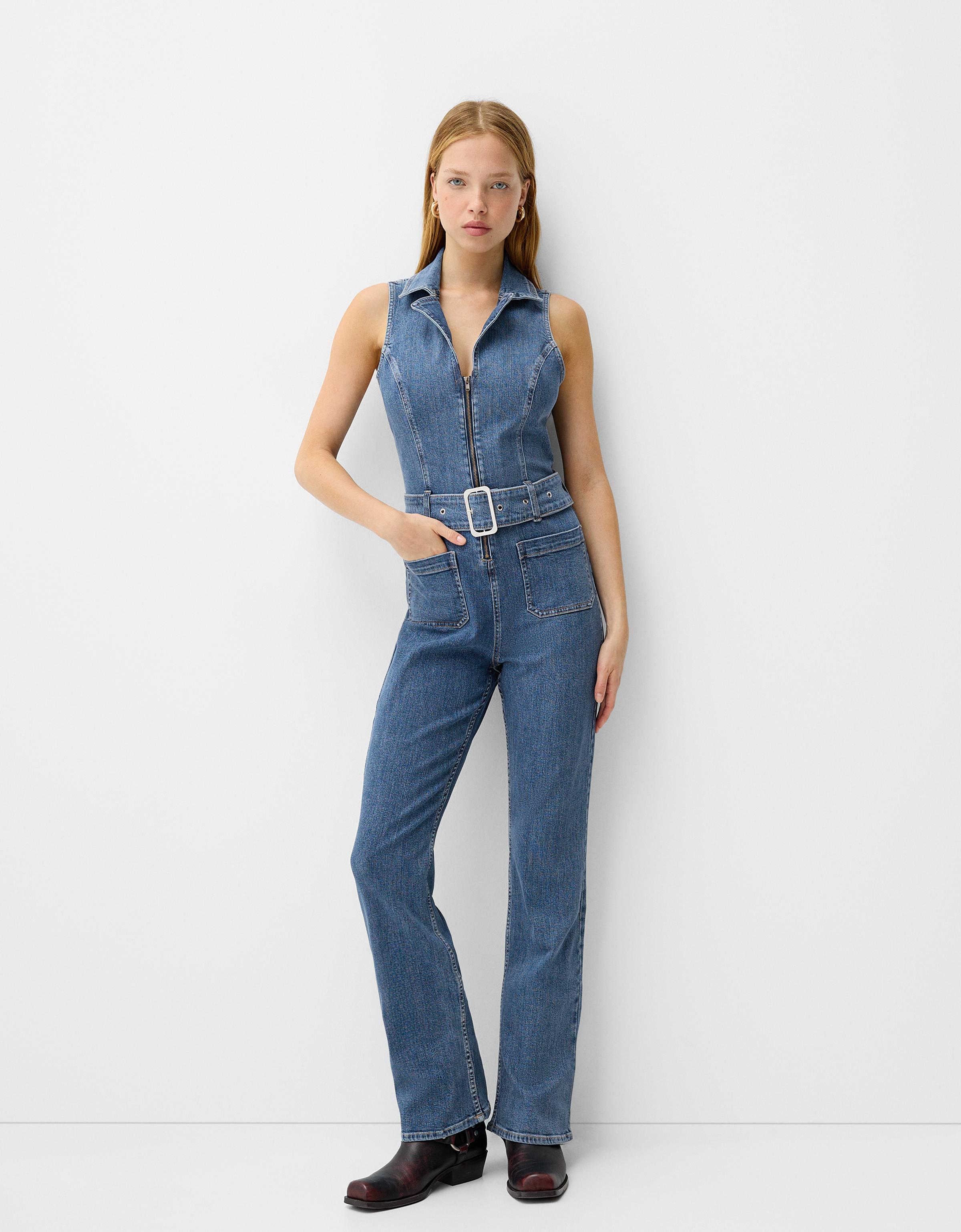 Denim halter fashion jumpsuit