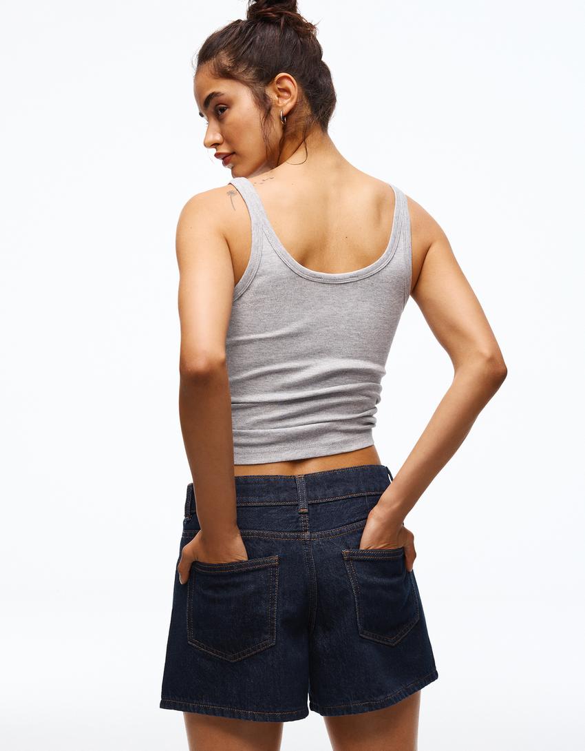 90'lar denim şort-Denizci mavisi