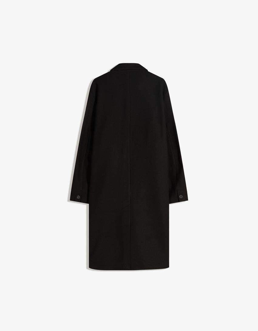 Long felt texture coat-Black