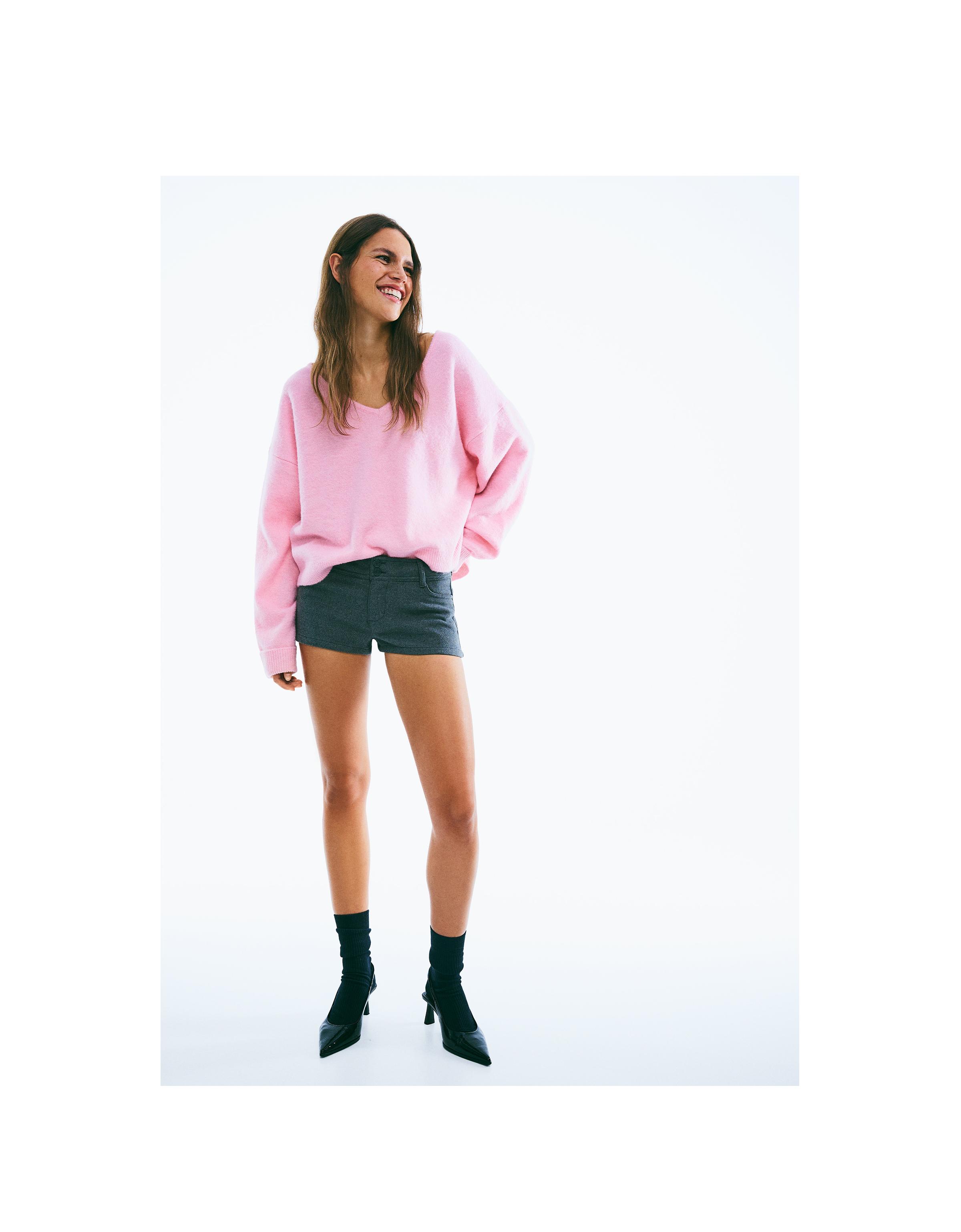 V yaka yumuşak dokulu kazak - Görsel 51