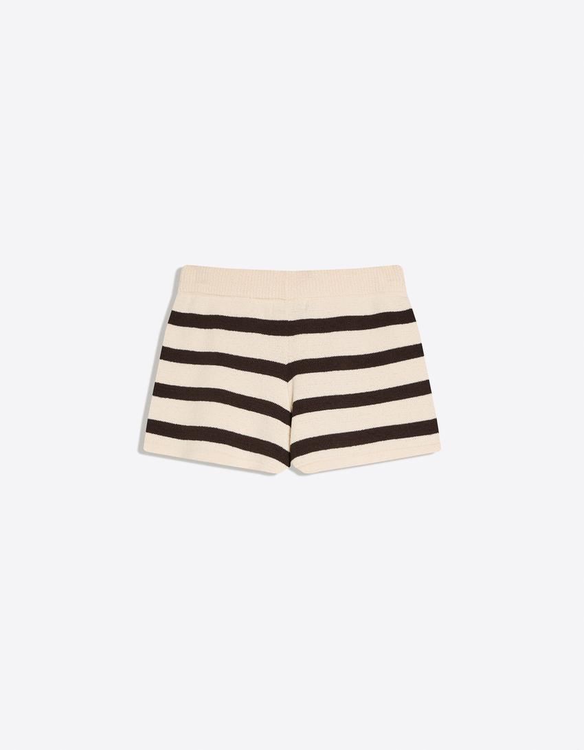 Striped rustic shorts-Brown