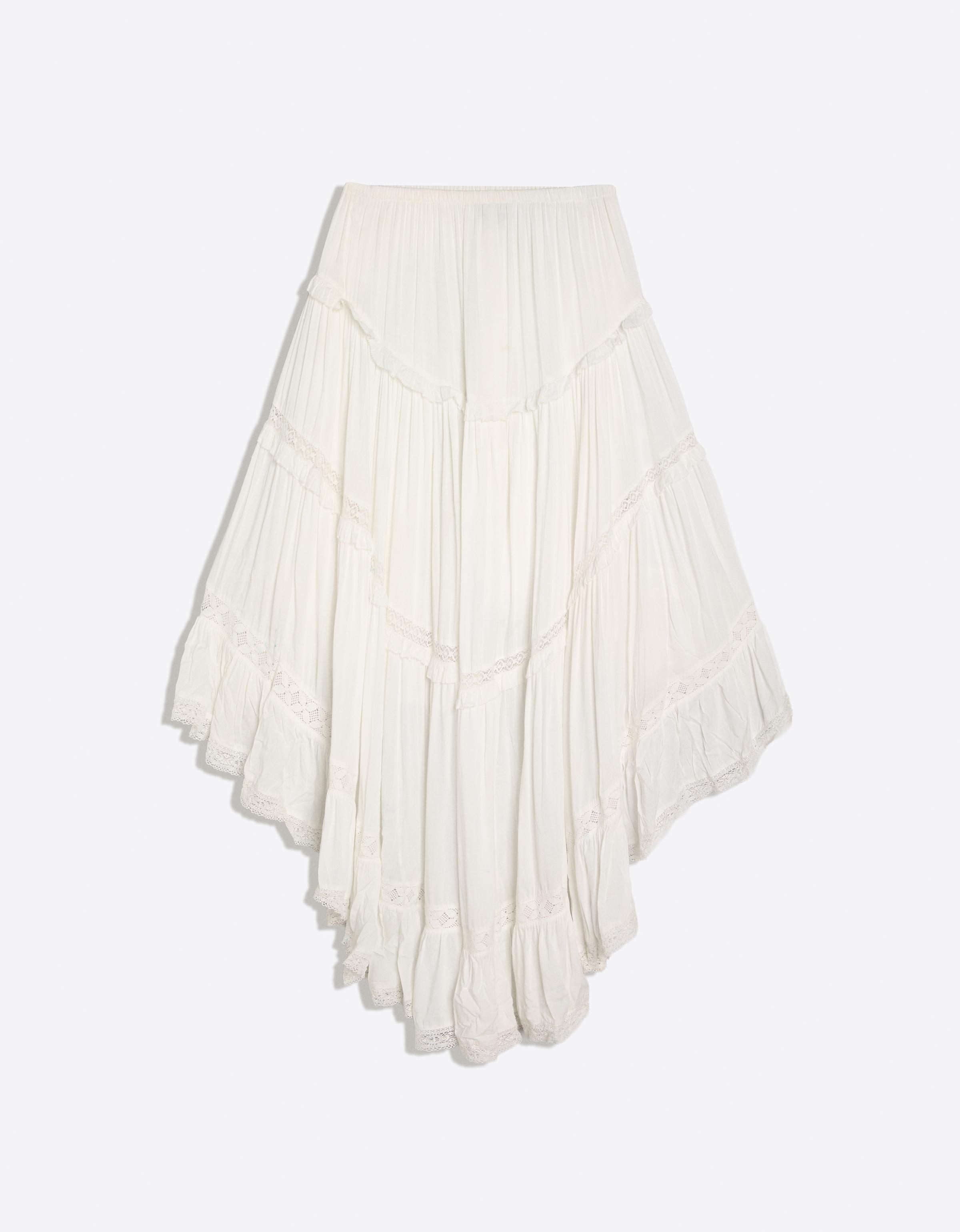 Asymmetric long skirt with lace inserts - Women | Bershka