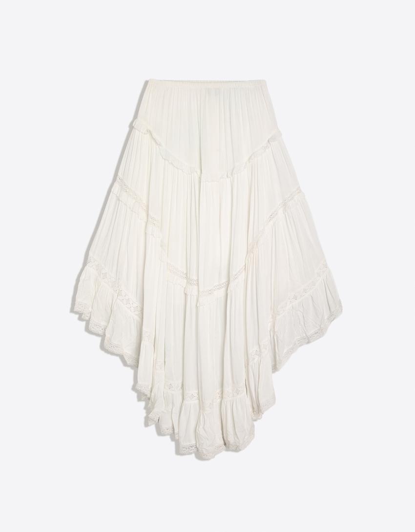 Asymmetric long skirt with inserts-White