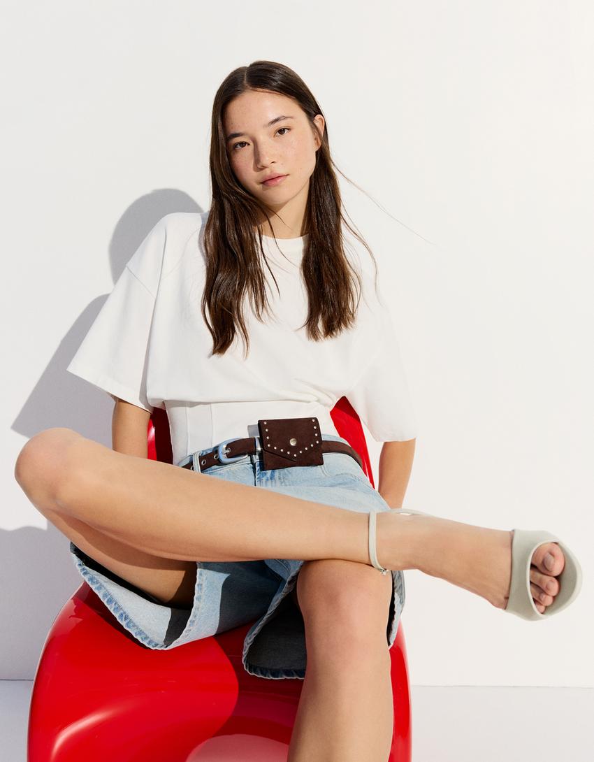 Bilekli topuklu sandalet-EKRU