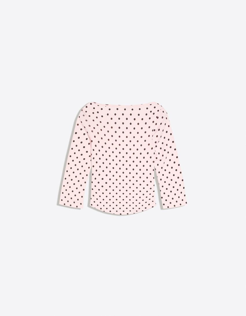 Camiseta manga larga cuello barco-Rosa