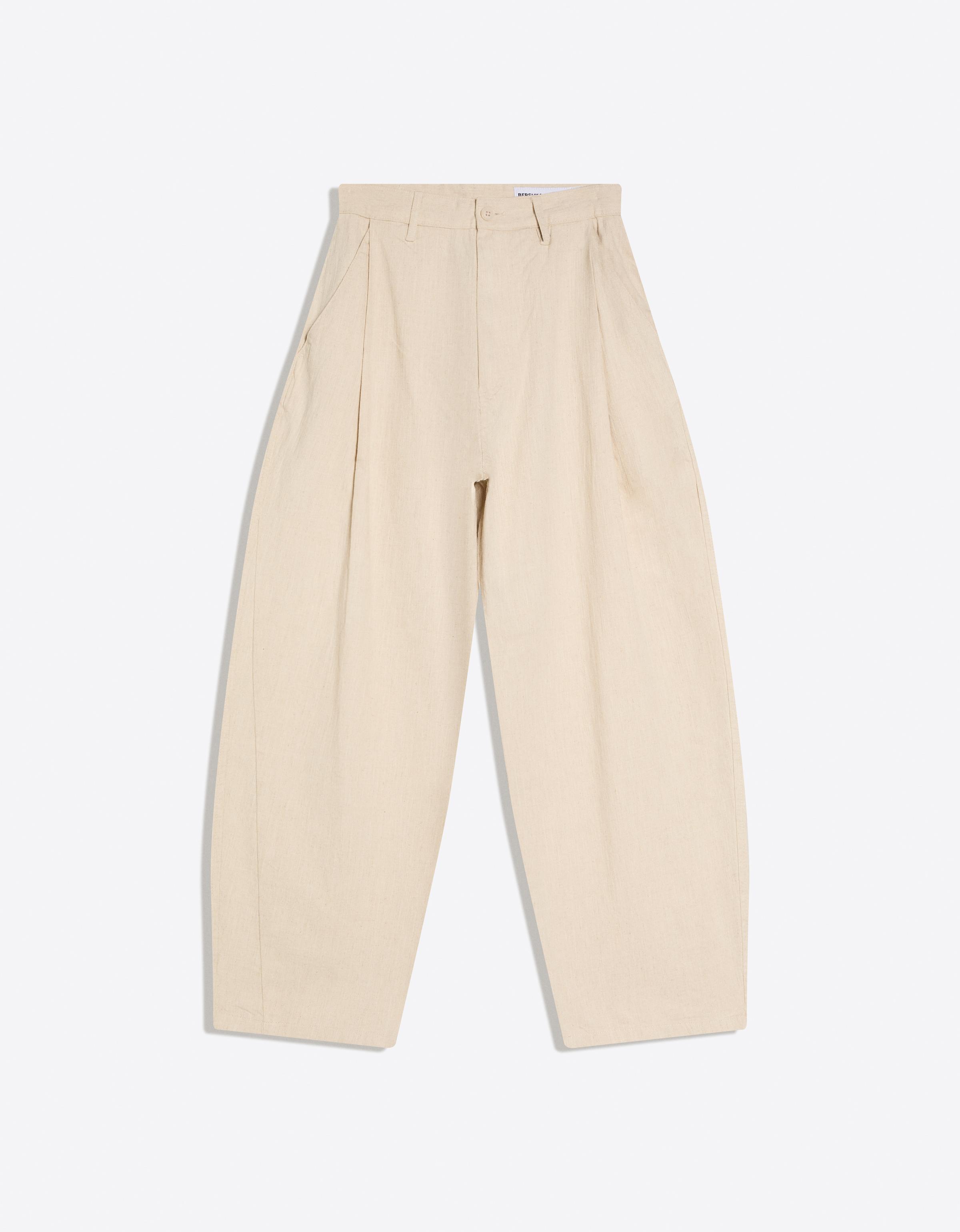 Bershka Ketenli super baggy fit pantolon