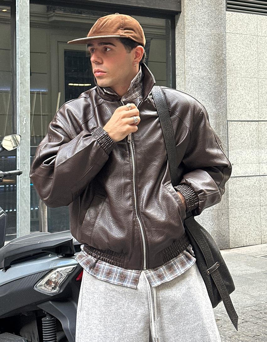 Leather effect jacket-Brown