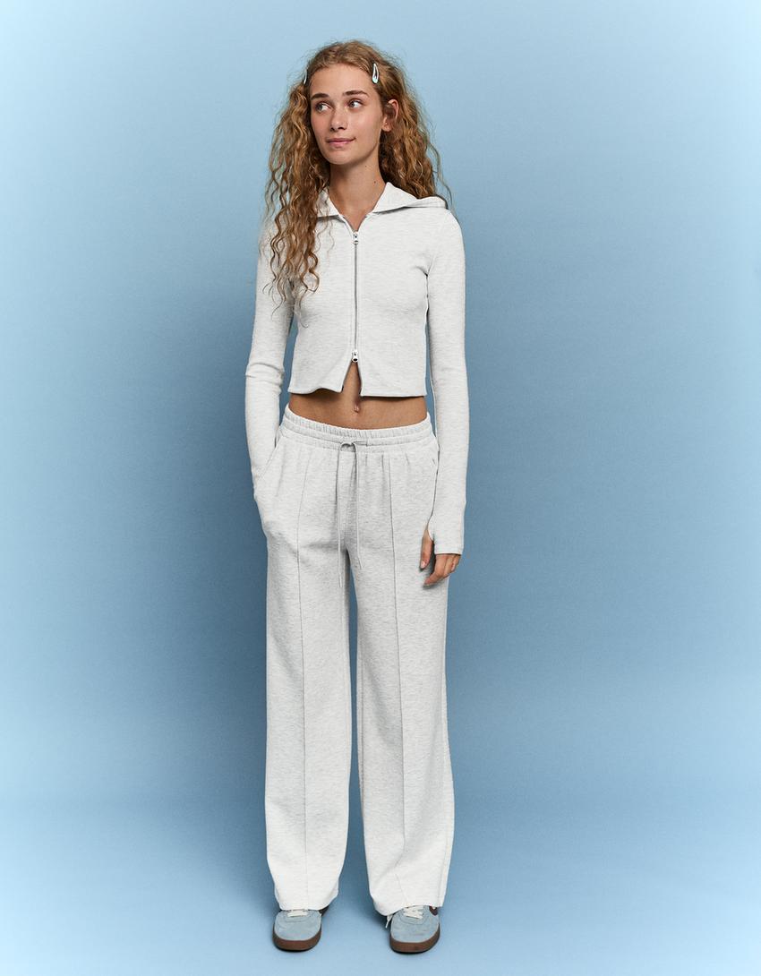 Sudadera cremallera soft con modal capucha-Gris