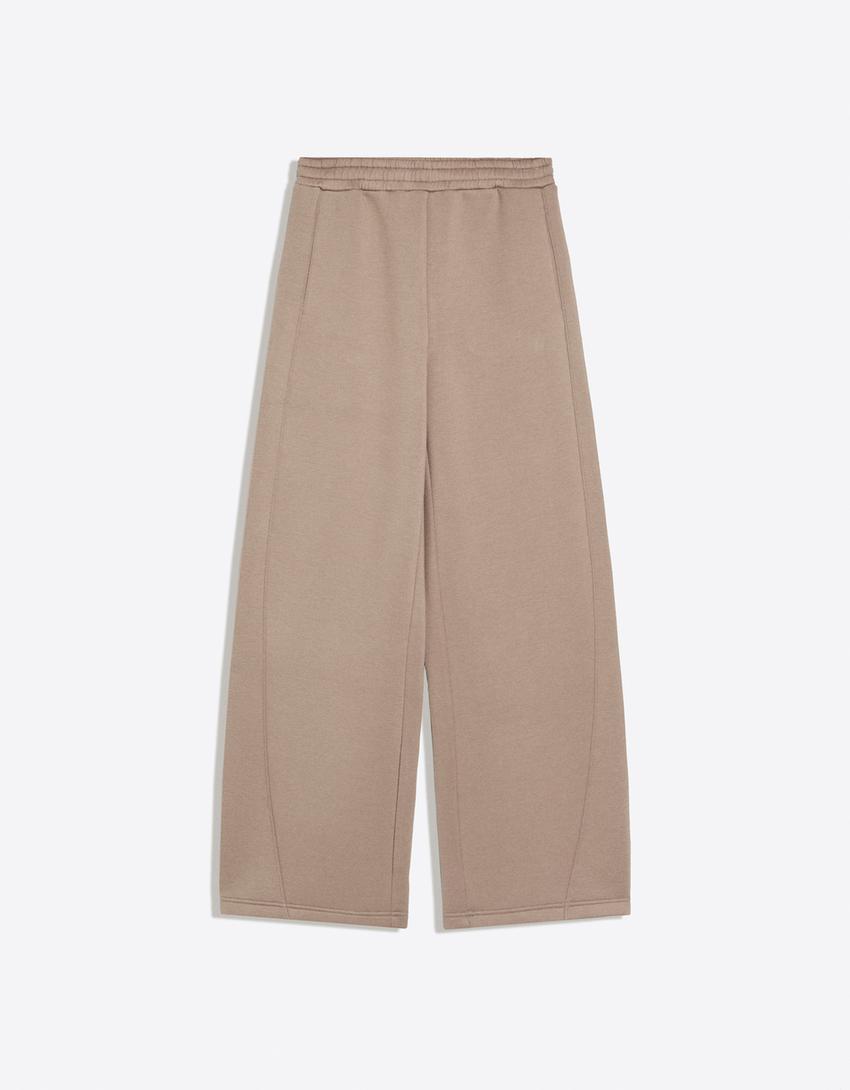 Scuba knit barrel trousers-Sand