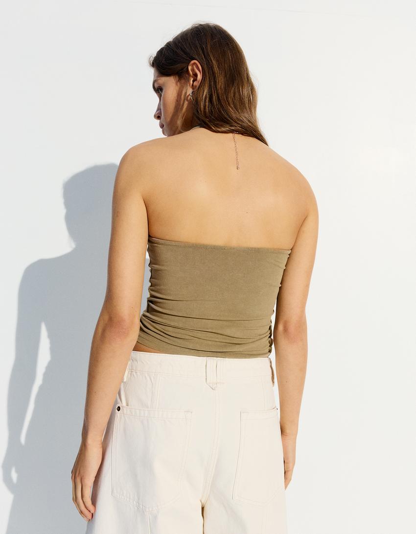 Halter yaka delikli top-Haki