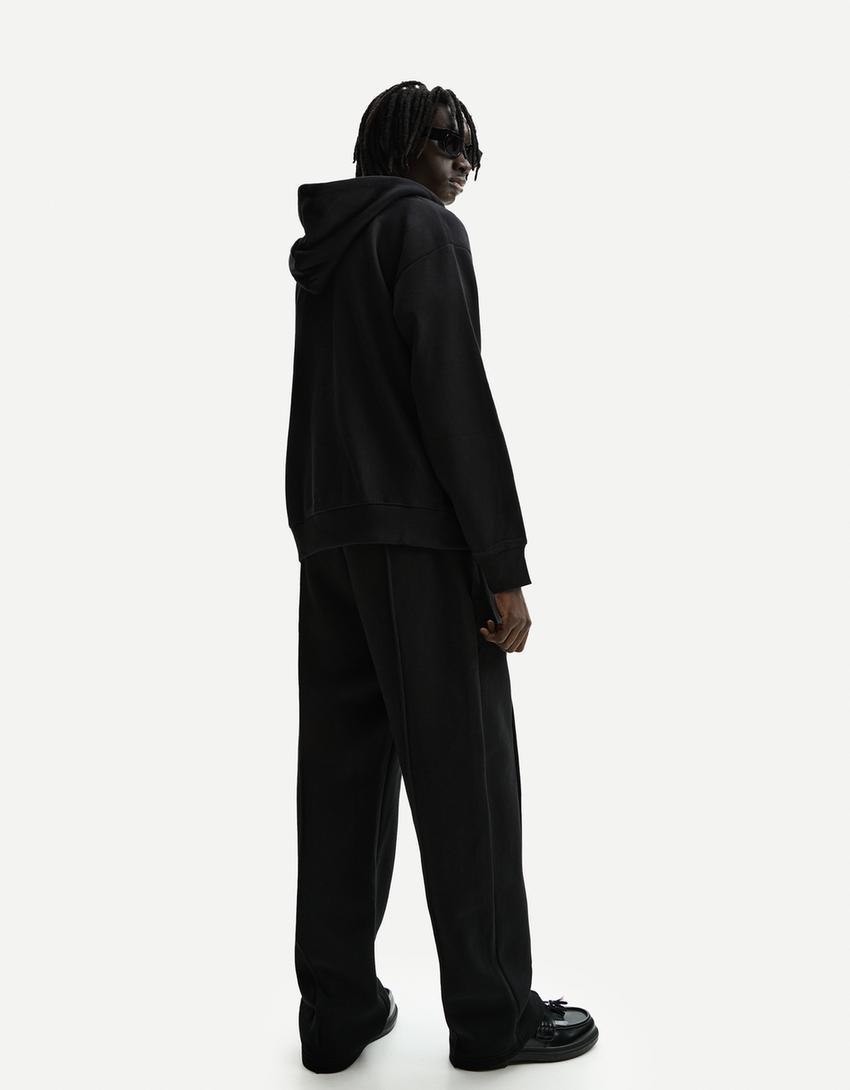 Pluszowe spodnie o kroju wide leg-Czarny-1