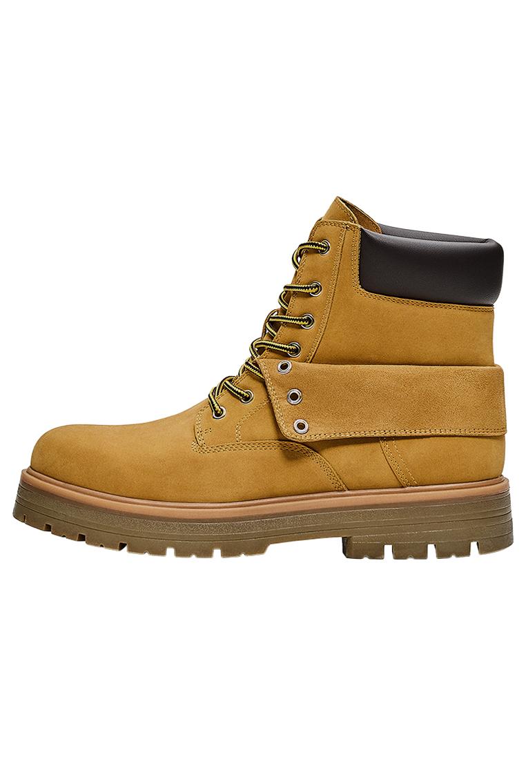 LACE-UP WORKER ANKLE BOOTS — SAND