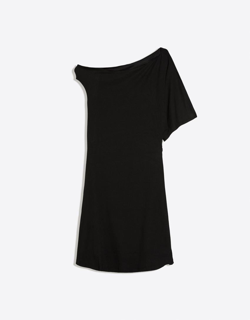 Asymmetric striped mini dress-Black