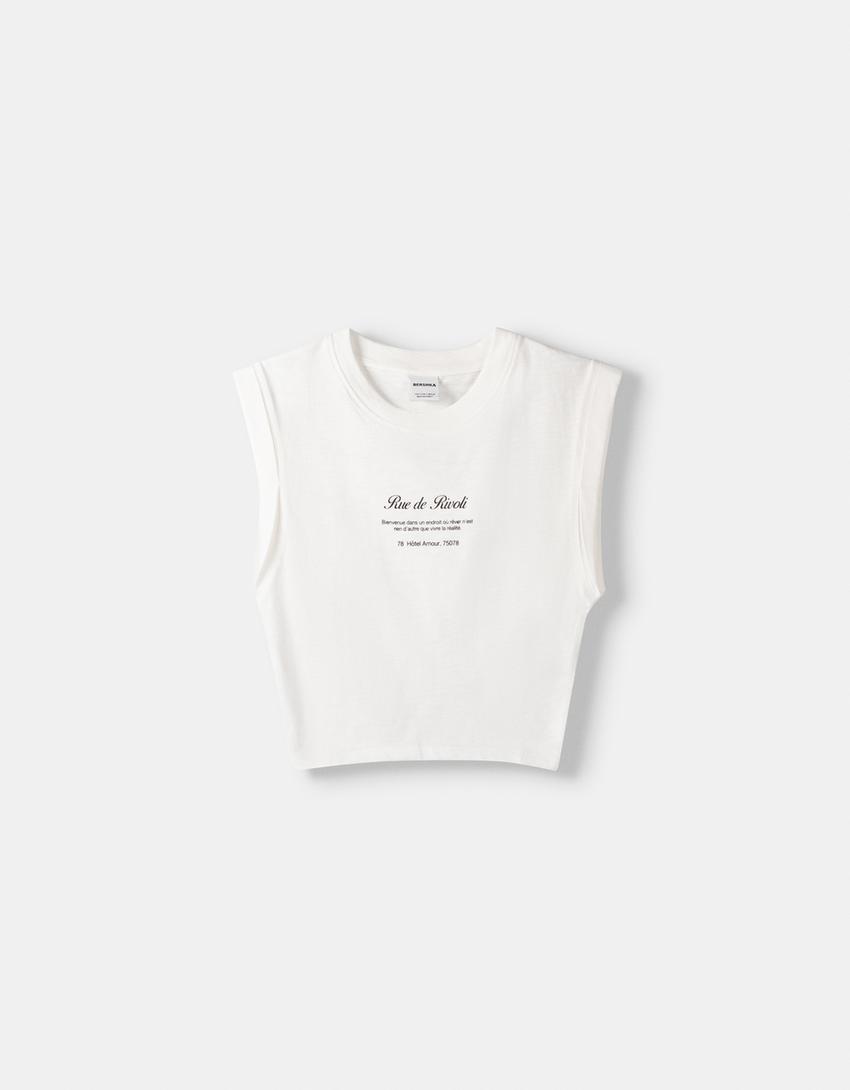Printed sleeveless T-shirt-Off white-4