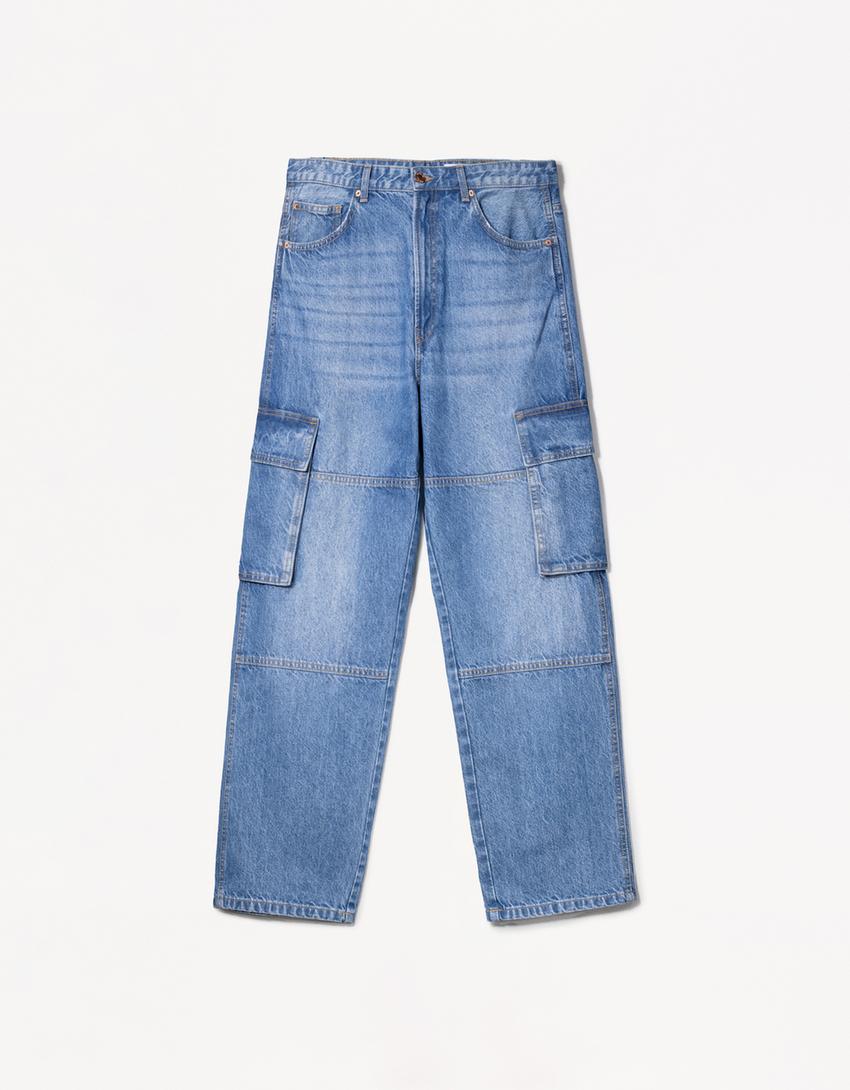 Baggy cargo jeans-Light blue
