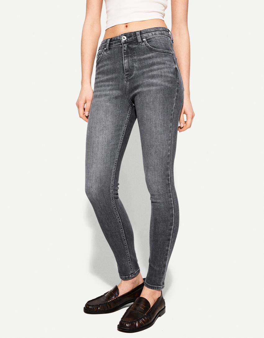 Jeans taille très haute skinny-Gris foncé