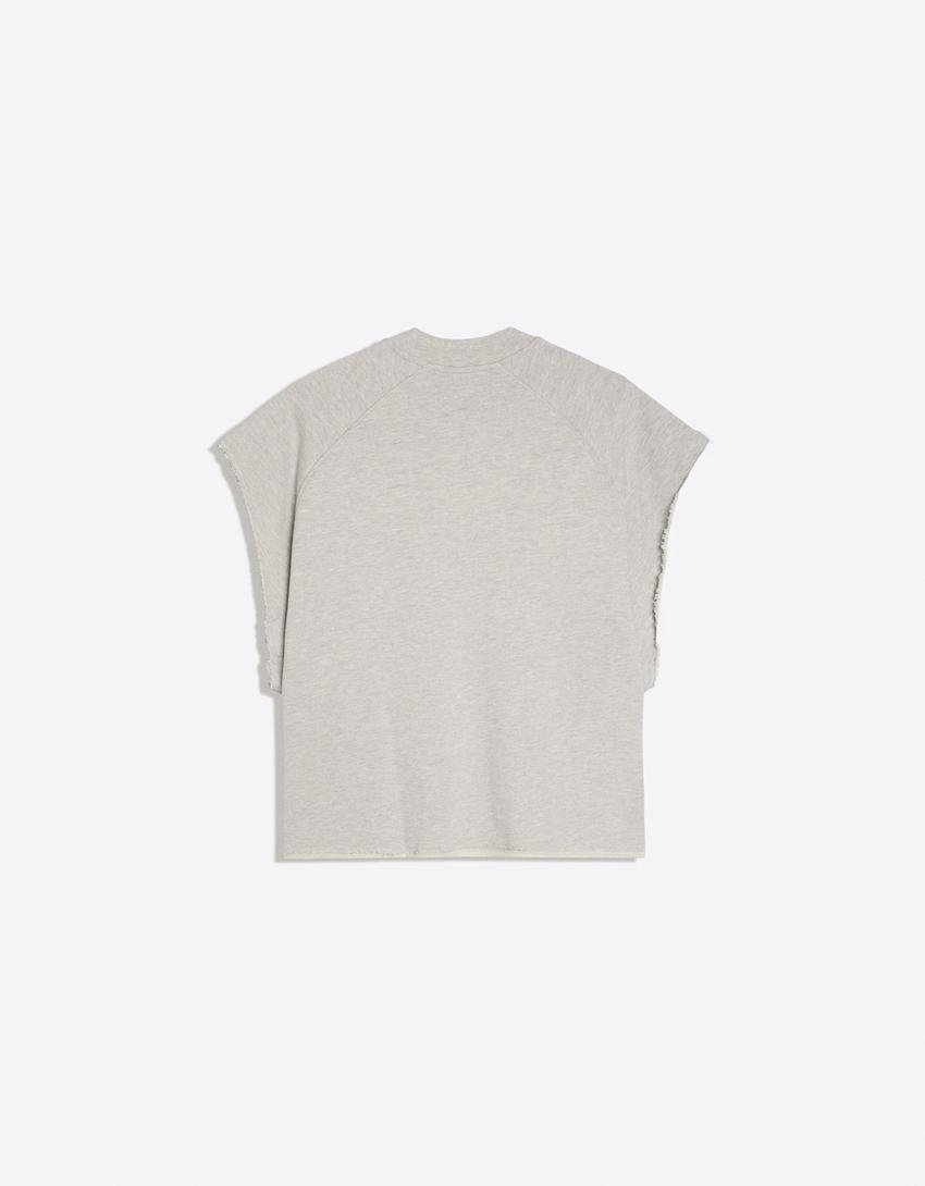 Şardonlu worker fit tişört-Gri