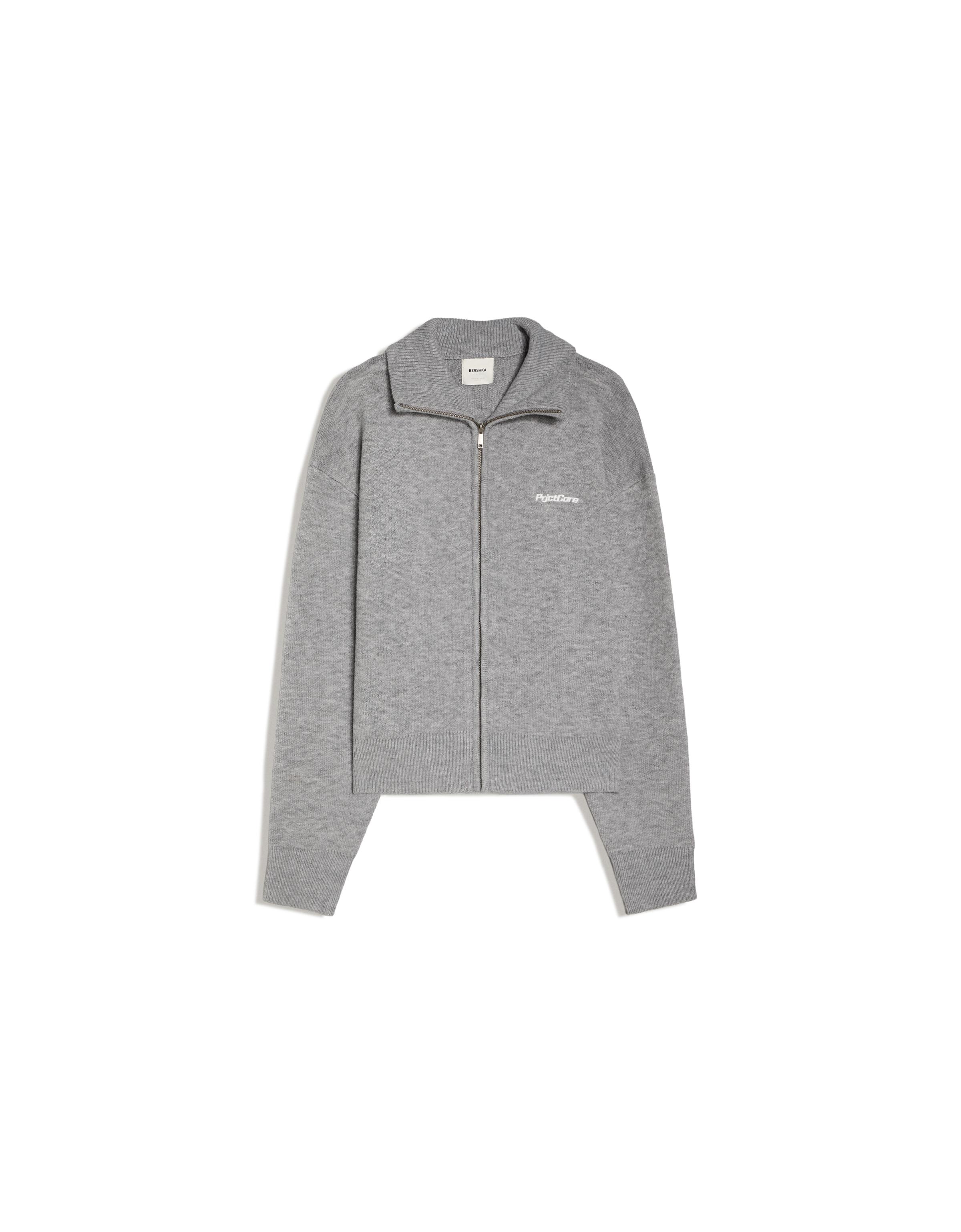 Boxy knit zip jacket — Grey
